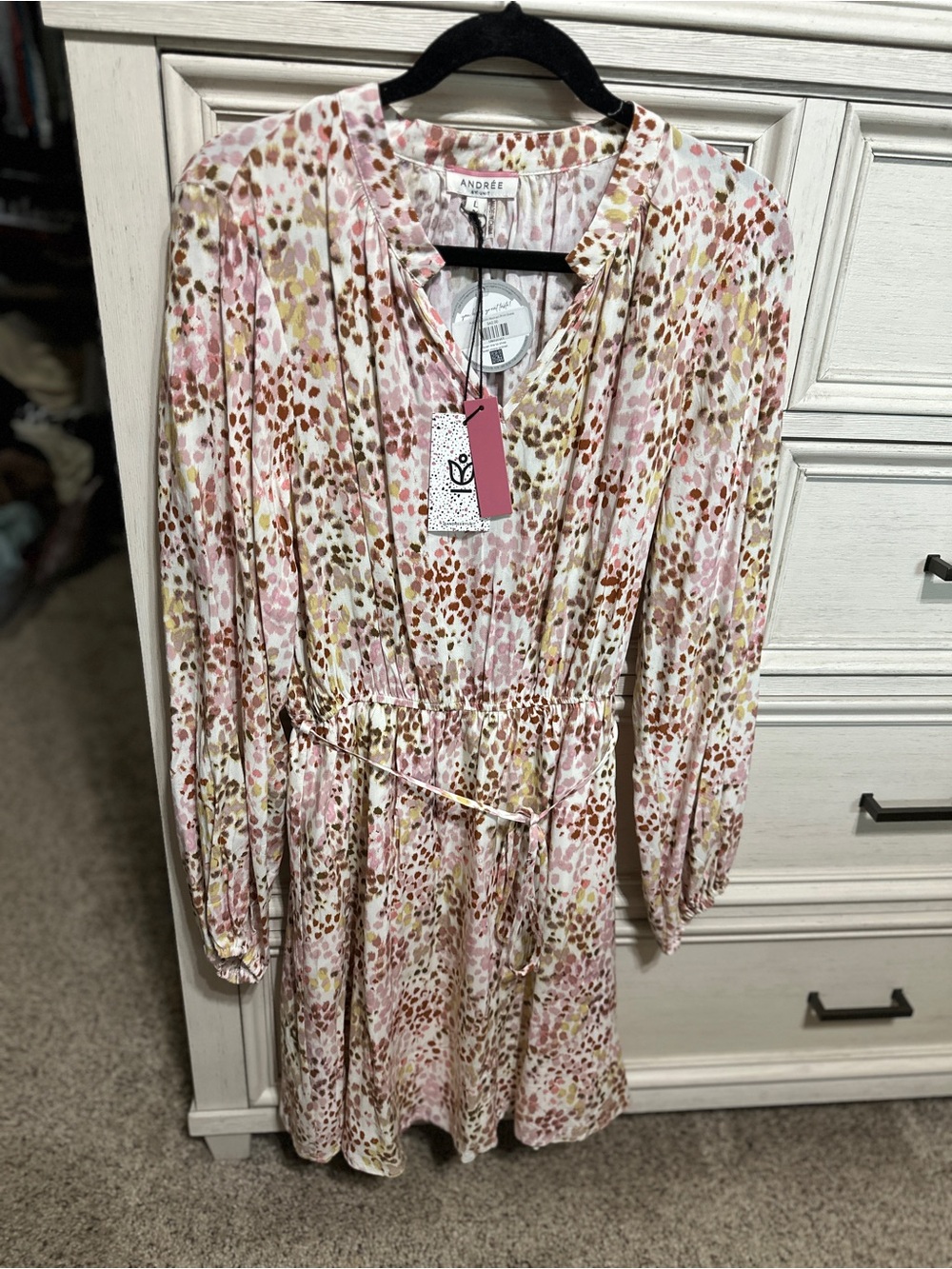 ANDREE BY UNIT Pink Floral Print Long-Sleeve Tie-Waist Dress